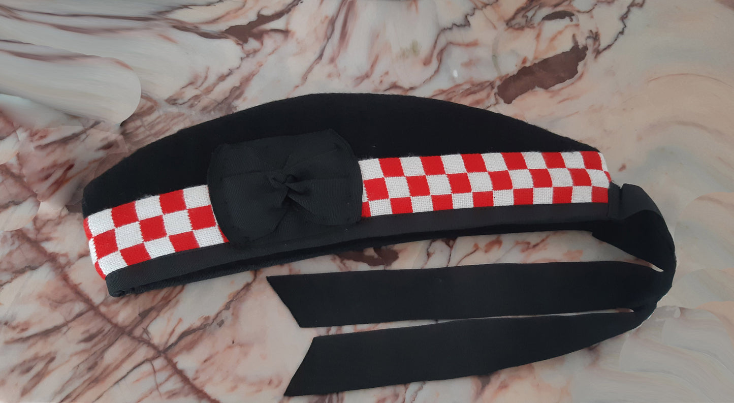 Scottish wool glengarry hat red and white diced