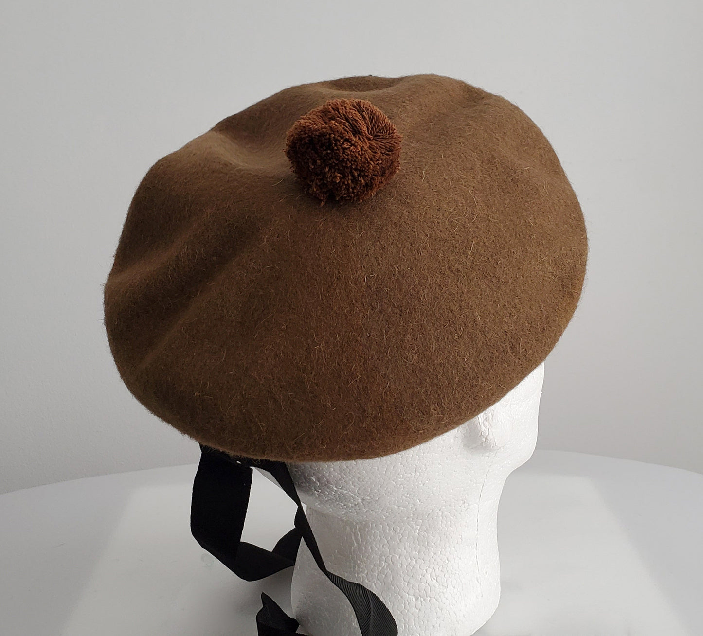Khaki Wool Scottish Balmoral Hat With Pom