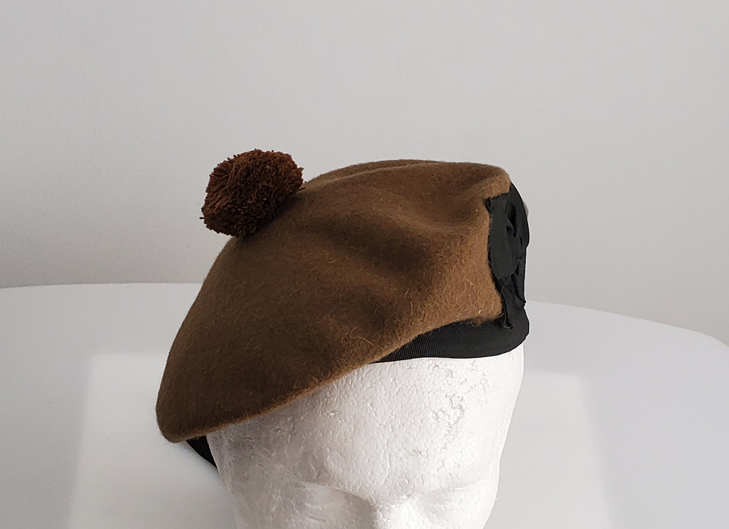 Khaki Wool Scottish Balmoral Hat With Pom