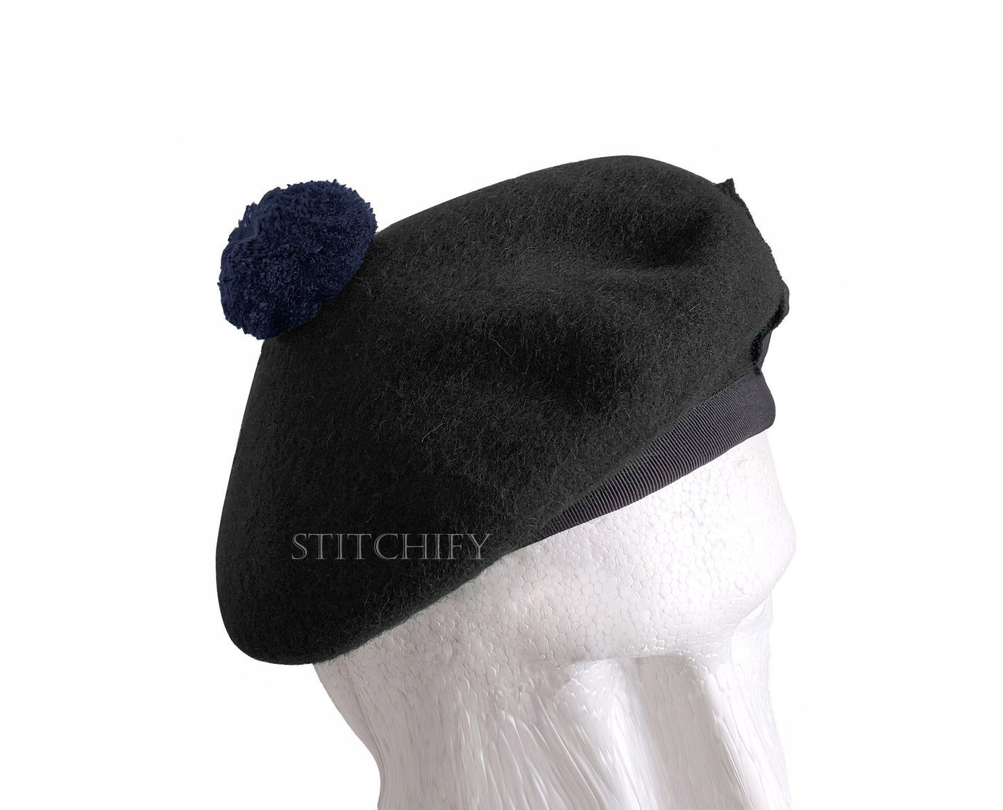 Black Wool Balmoral Hat For Pipe Band Hat