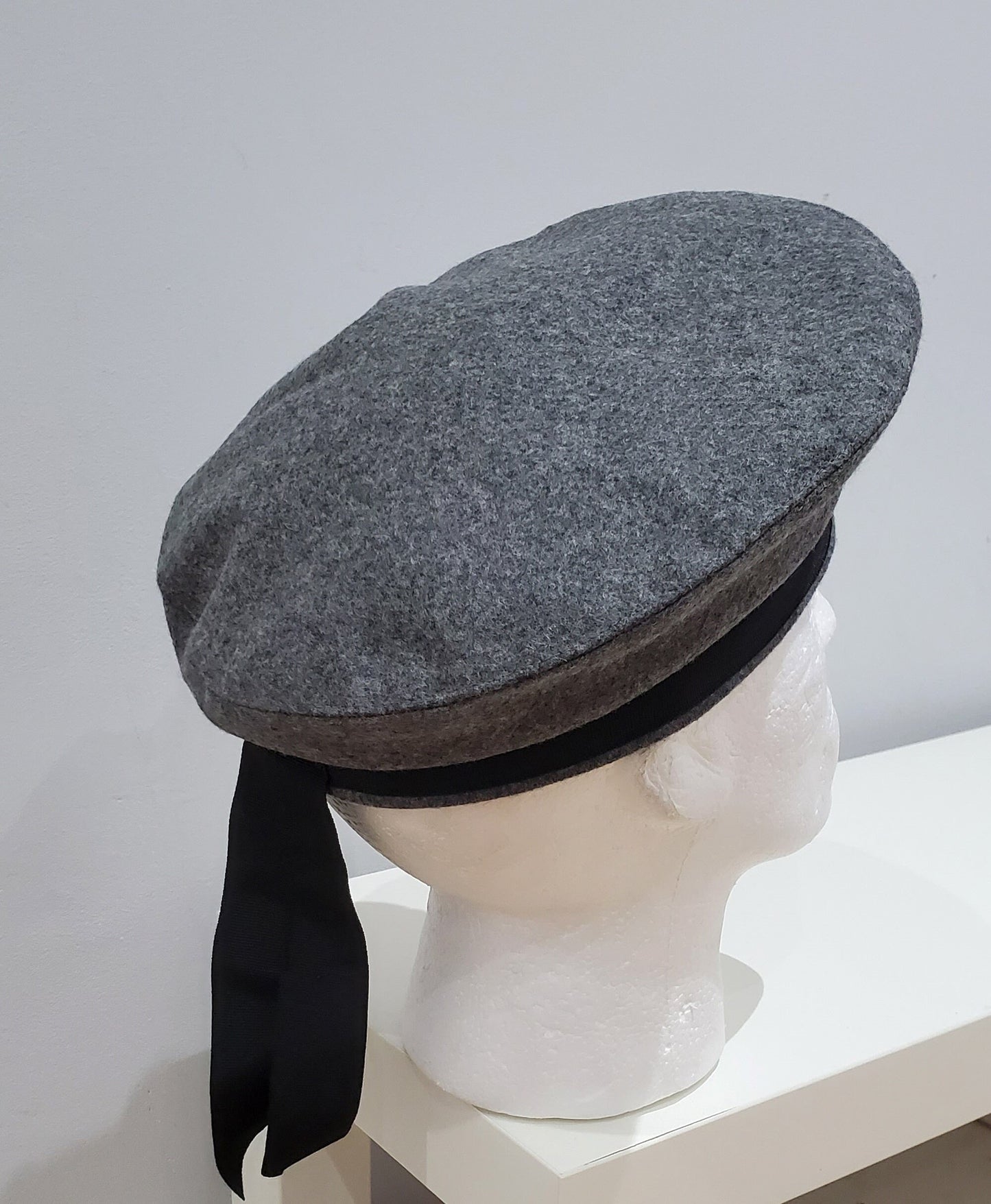 Caubeen Hat, Side Hat, Black Ribbon, Bonnet, Grey Hat, Wool Hat, Slouchy hat, Irish Beret, Ribbon Rosette, Wedding Outfit