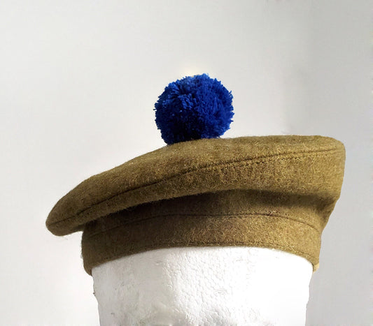 Military Tam O Shanter Hat, Scott's Beret With Blue Pom