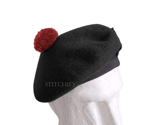 Black Wool Balmoral Hat For Pipe Band