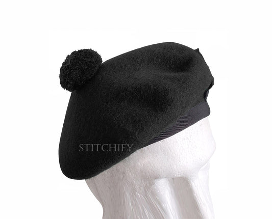 Black Wool Balmoral Hat For Pipe Band Hat