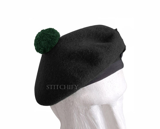 Black Wool Balmoral Hat For Pipe Band Hat