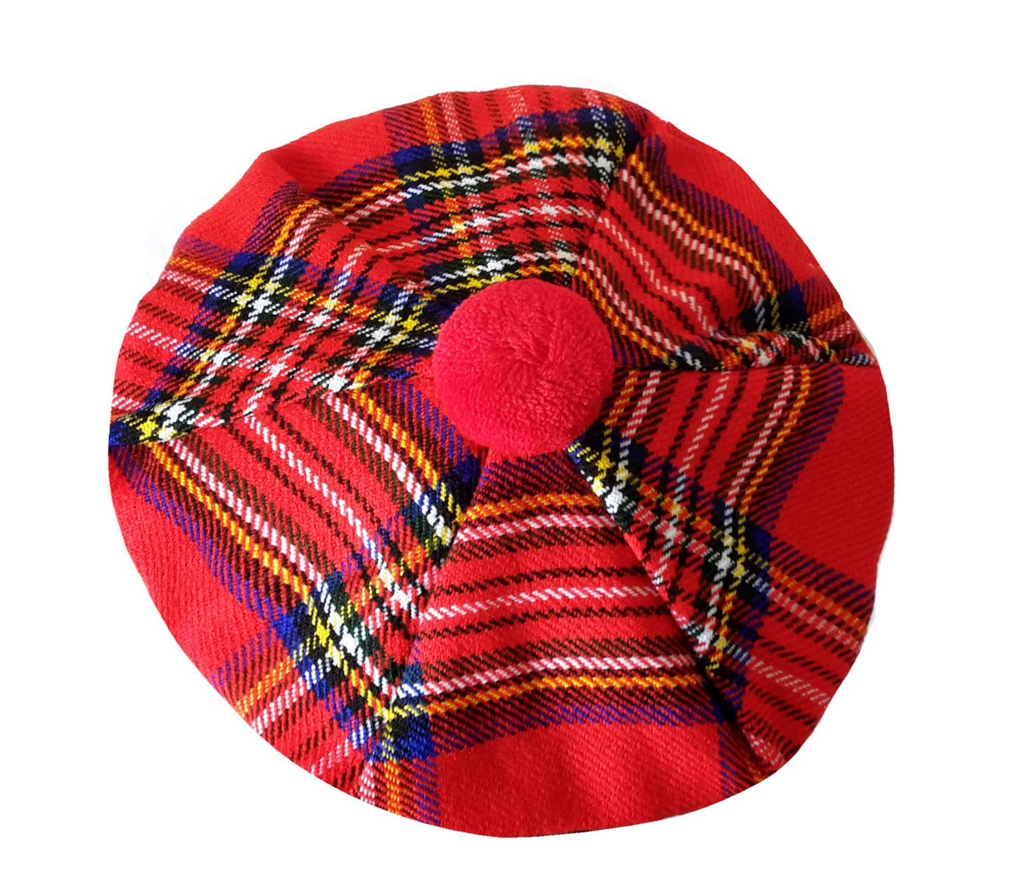 Tam O' Shanter Hat, Royal Stewart Tartan, Tammy, Bonnet, Beret, Balmoral Hat, Scottish Tam, Scot's Hat, Black Hat, Wool Hat, Slouchy Hat