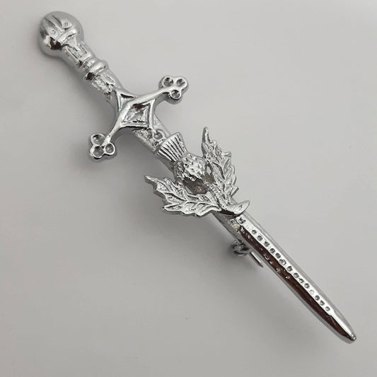 Kilt Pin in Chrome Finish, Scottish Wedding, Scottish Outfit, Kilt Outfit, Kilt Pin for Kilts, Thistle Kilt Pin