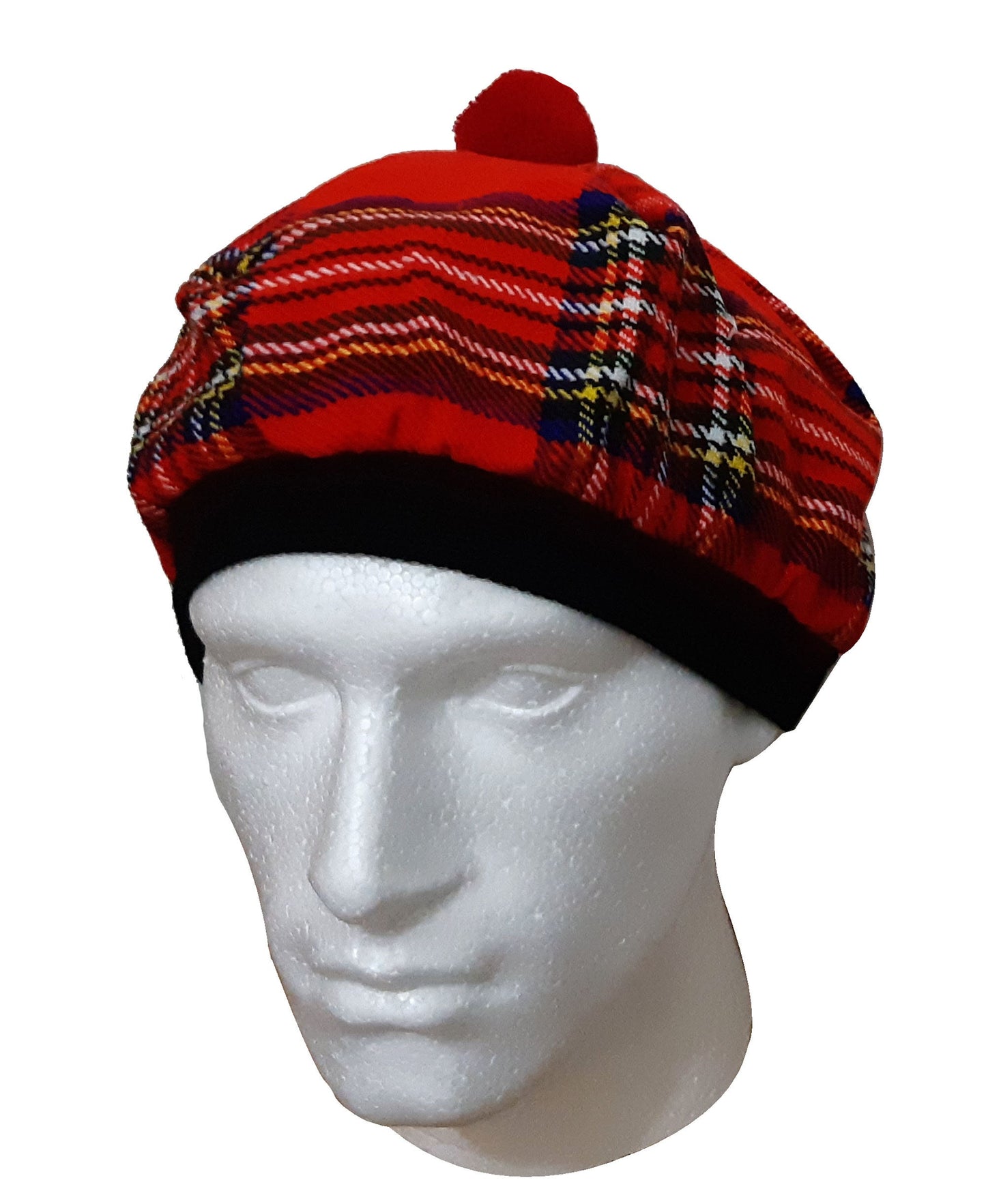 Tam O' Shanter Hat, Royal Stewart Tartan, Tammy, Bonnet, Beret, Balmoral Hat, Scottish Tam, Scot's Hat, Black Hat, Wool Hat, Slouchy Hat