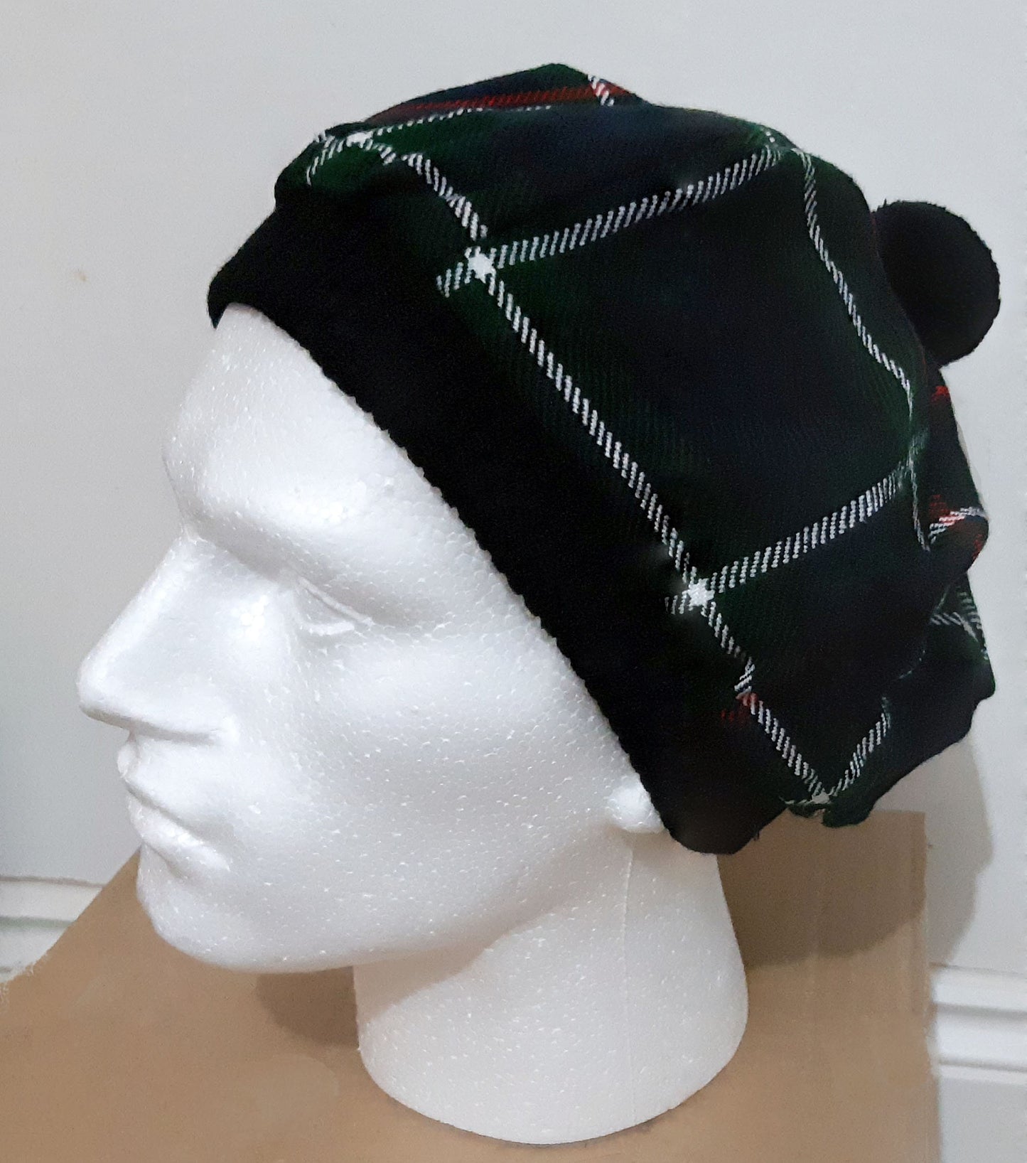 Tam O' Shanter Hat, Royal Stewart Tartan, Tammy, Bonnet, Beret, Balmoral Hat, Scottish Tam, Scot's Hat, Black Hat, Wool Hat, Slouchy Hat