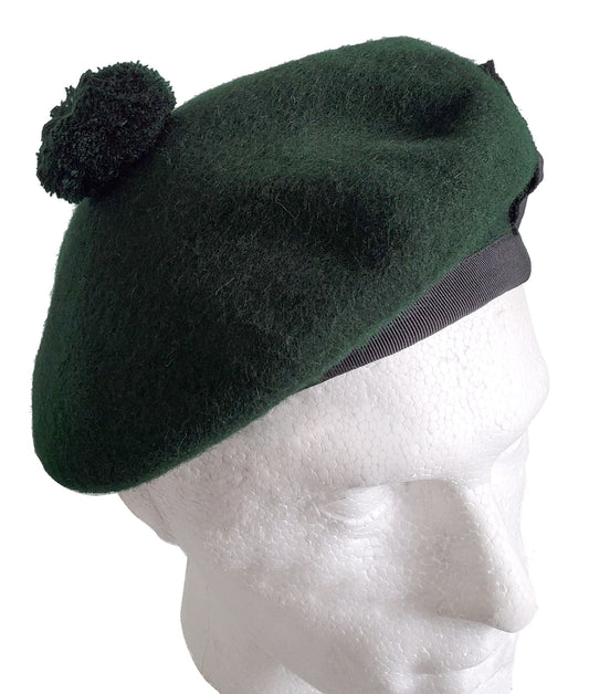 French Beret Hat ,Scottish wool Balmoral Hat , Scot's Green beret, glengarry hat for pipe band Ta, Pom Pom Hat