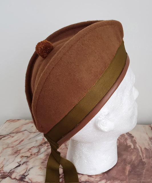 Canadian WWI 134th Battalion Khaki Glengarry Hat, Highland Cap,1918 Reproduction, Scottish Tam, Pom pom Hat, Black Watch Hat