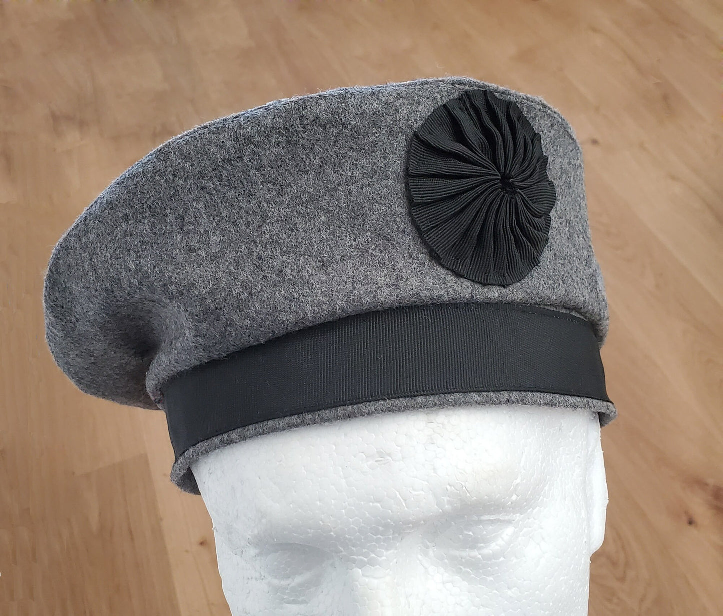 Caubeen Hat, Side Hat, Black Ribbon, Bonnet, Grey Hat, Wool Hat, Slouchy hat, Irish Beret, Ribbon Rosette, Wedding Outfit