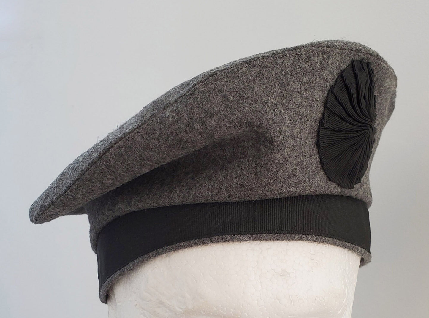 Caubeen Hat, Side Hat, Black Ribbon, Bonnet, Grey Hat, Wool Hat, Slouchy hat, Irish Beret, Ribbon Rosette, Wedding Outfit