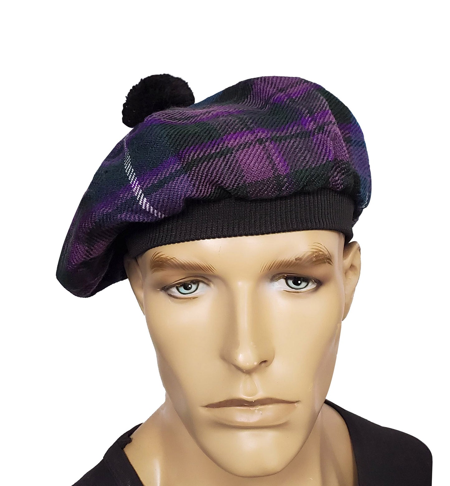 Tam O' Shanter Hat, Royal Stewart Tartan, Tammy, Bonnet, Beret, Balmoral Hat, Scottish Tam, Scot's Hat, Black Hat, Wool Hat, Slouchy Hat